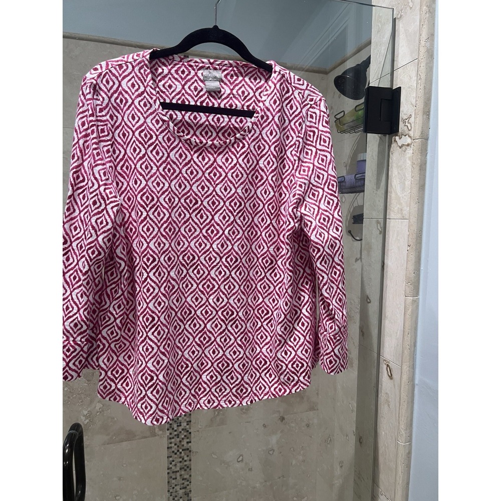 Chicos  Tee Medallion Batik Print  2 pink White T-Shirt Top Blouse L Ikat